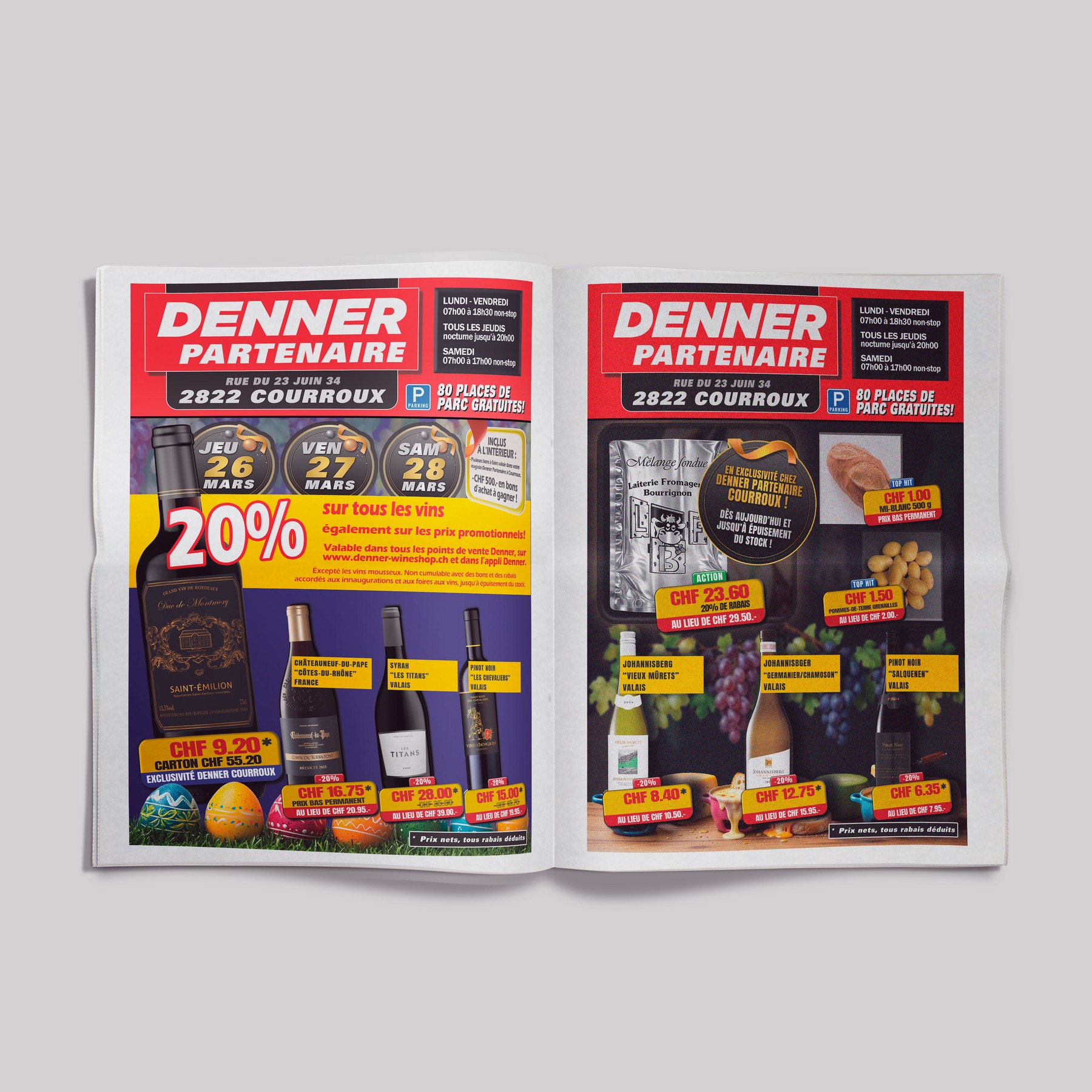 Flyer promotionnel Denner — mars 2026